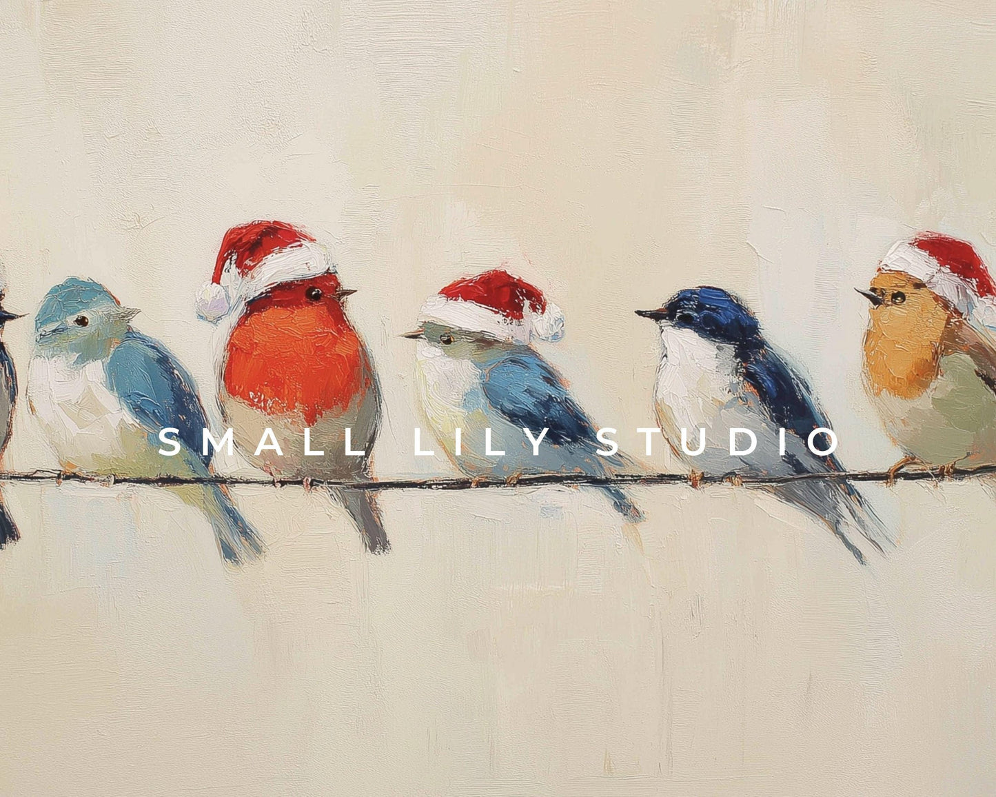 Birds in Santa Hats Desktop Wallpaper Set, Christmas Phone Wallpaper, Holiday iPhone Wallpaper, iPad Background Vintage Style | WS141