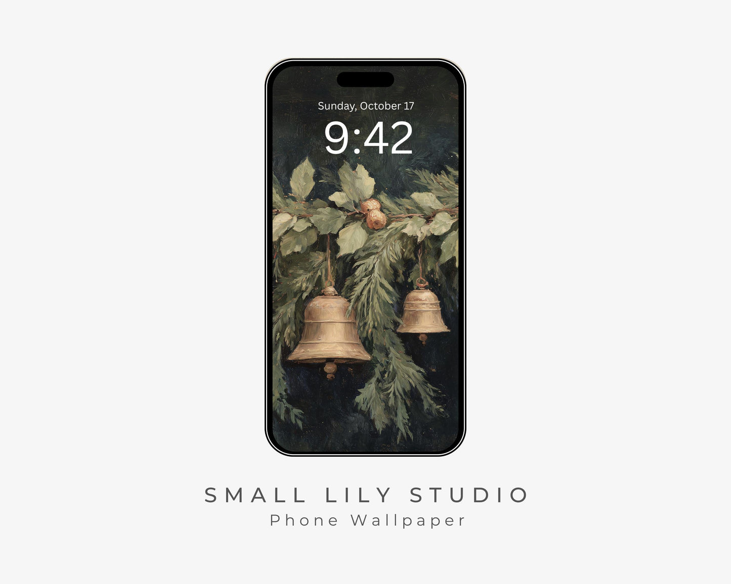 Christmas Bells Phone Wallpaper, Holiday Season iPhone Wallpaper, Festive Samsung Galaxy Phone Background, Vintage Style Art | WP139