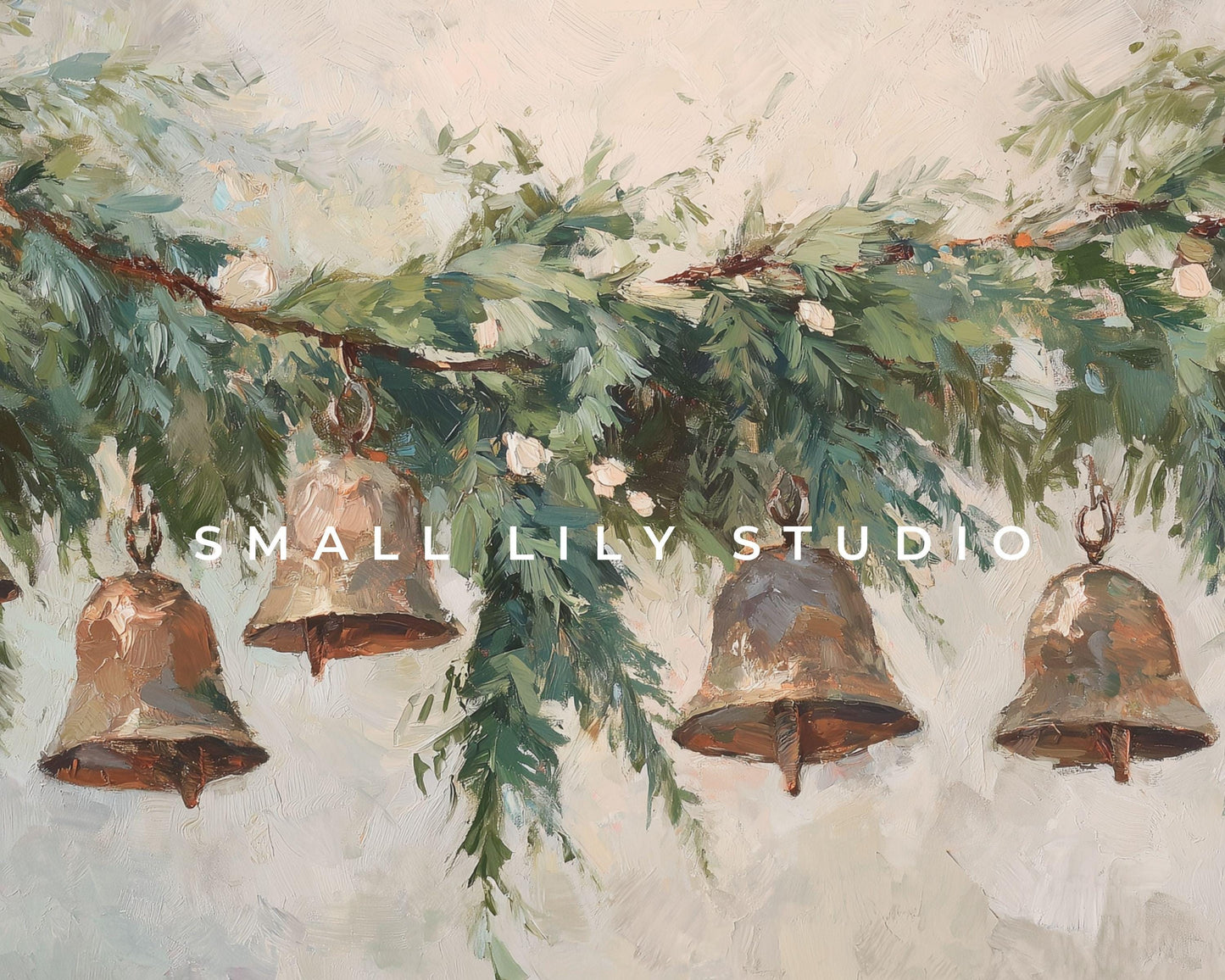 Christmas Bells Desktop Wallpaper, Holiday Macbook Wallpaper, Festive Laptop Background, Vintage Style Painting | WD140