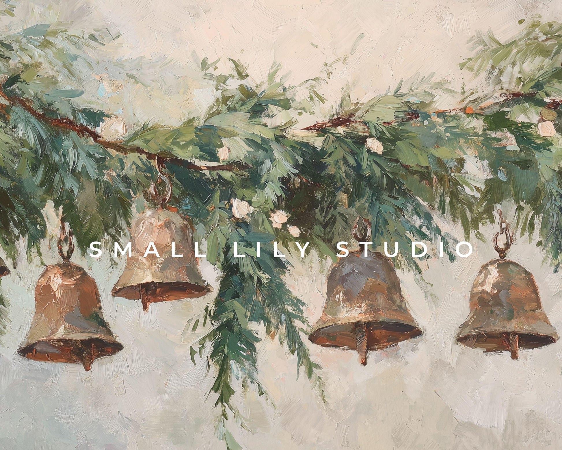 Christmas Bells Desktop Wallpaper, Holiday Macbook Wallpaper, Festive Laptop Background, Vintage Style Painting | WD140
