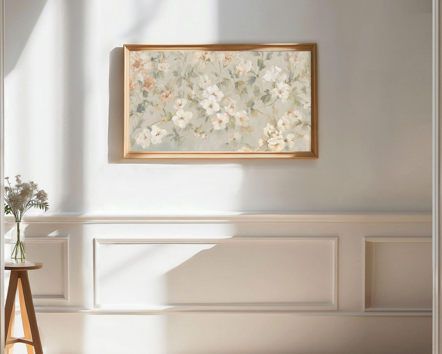 FRAME TV art Pastel Fall Florals, Samsung Frame TV art Vintage Style Painting, White Green Orange Botanical Flower Pattern | TV997