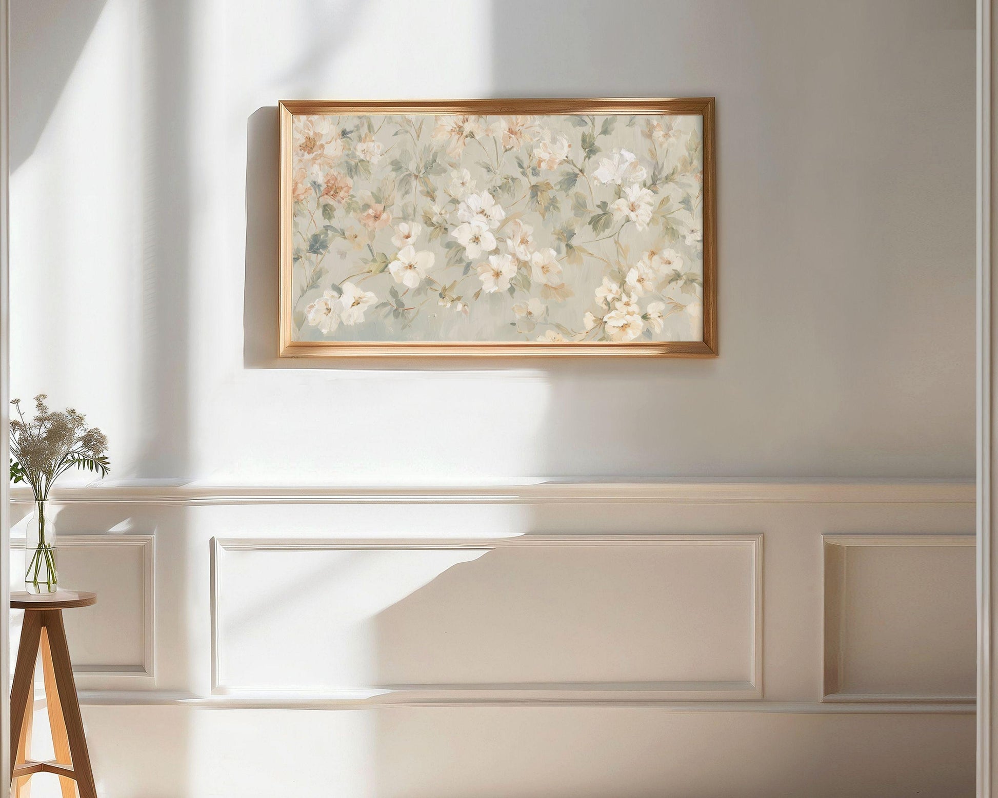 FRAME TV art Pastel Fall Florals, Samsung Frame TV art Vintage Style Painting, White Green Orange Botanical Flower Pattern | TV997