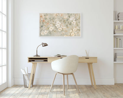 FRAME TV art Pastel Fall Florals, Samsung Frame TV art Vintage Style Painting, White Green Orange Botanical Flower Pattern | TV997