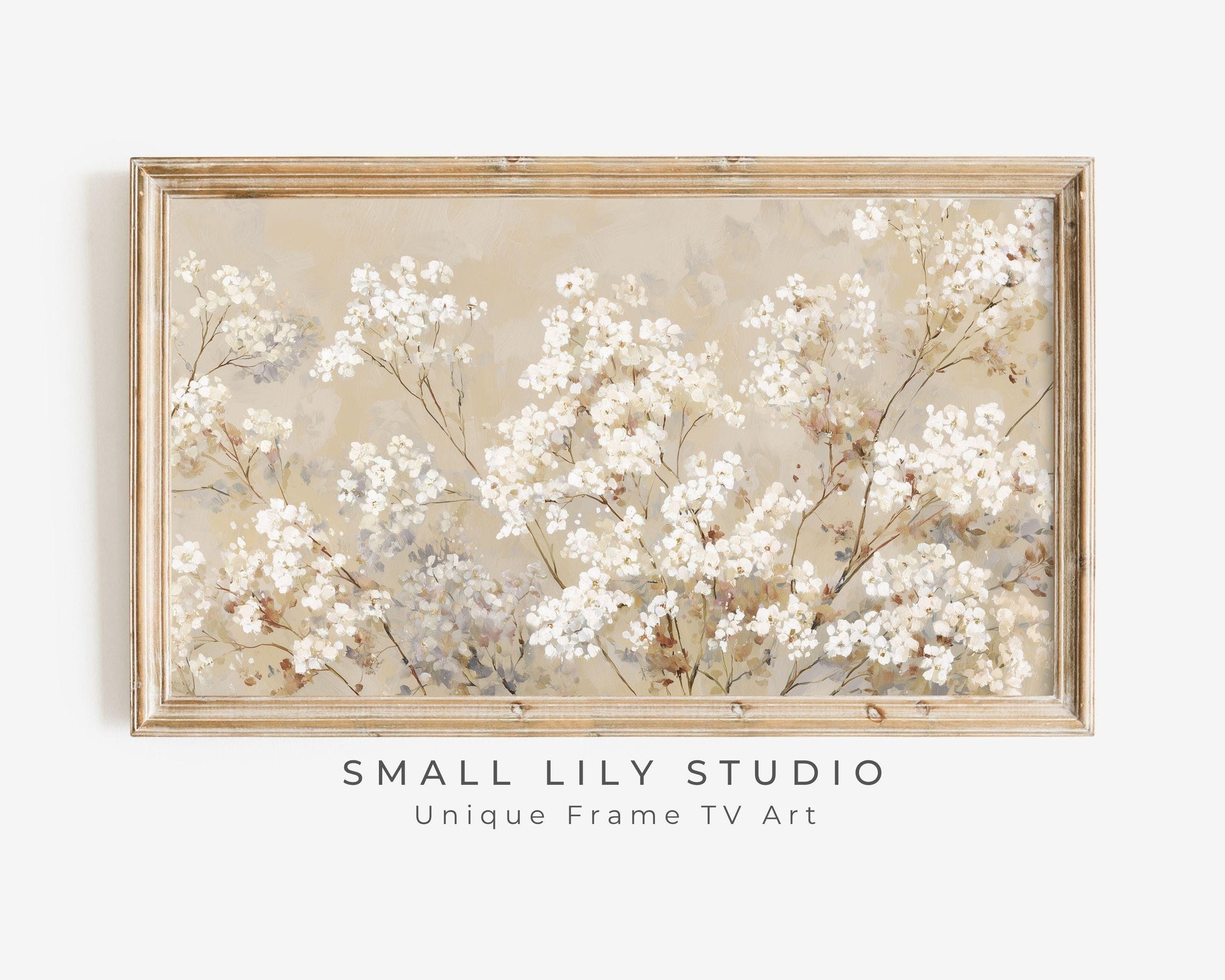 FRAME TV art Neutral Fall Florals, Samsung Frame TV art Vintage Style Painting White Flowers | TV998