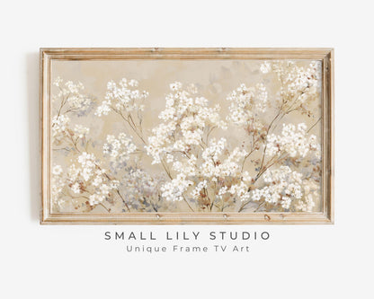 FRAME TV art Neutral Fall Florals, Samsung Frame TV art Vintage Style Painting White Flowers | TV998