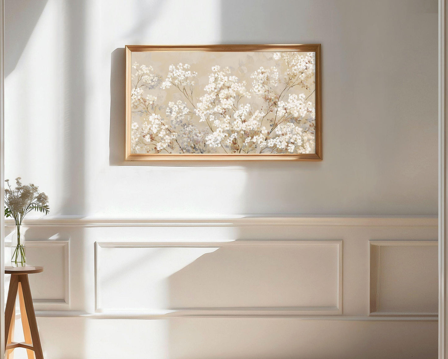 FRAME TV art Neutral Fall Florals, Samsung Frame TV art Vintage Style Painting White Flowers | TV998