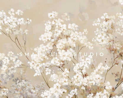 FRAME TV art Neutral Fall Florals, Samsung Frame TV art Vintage Style Painting White Flowers | TV998