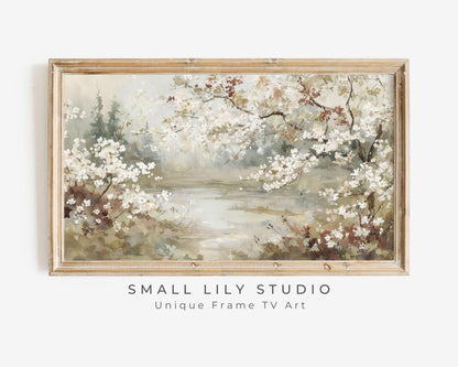 FRAME TV art Floral Landscape, Samsung Frame TV art Vintage Watercolor Style Painting Spring Blossoms | TV999