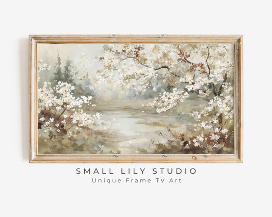 FRAME TV art Floral Landscape, Samsung Frame TV art Vintage Watercolor Style Painting Spring Blossoms | TV999