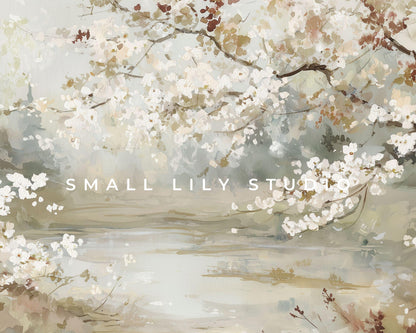 FRAME TV art Floral Landscape, Samsung Frame TV art Vintage Watercolor Style Painting Spring Blossoms | TV999