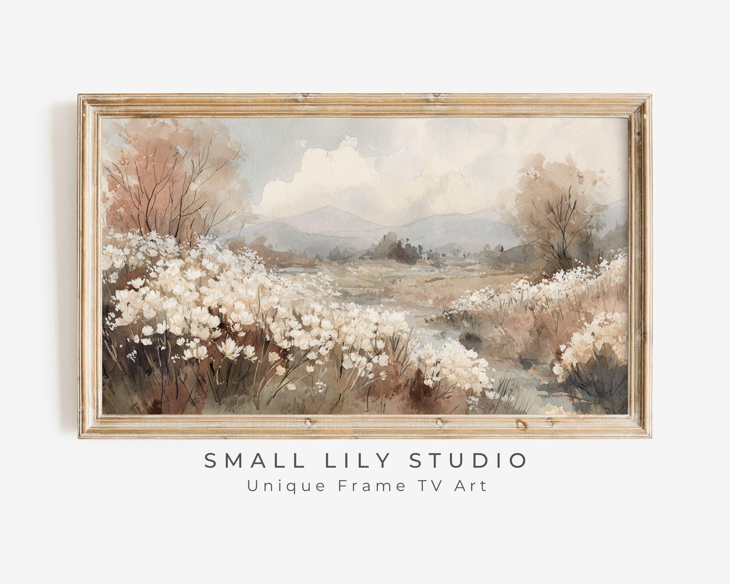 FRAME TV art Fall Floral Landscape, Samsung Frame TV art Vintage Watercolor Style Neutral Painting | TV1000