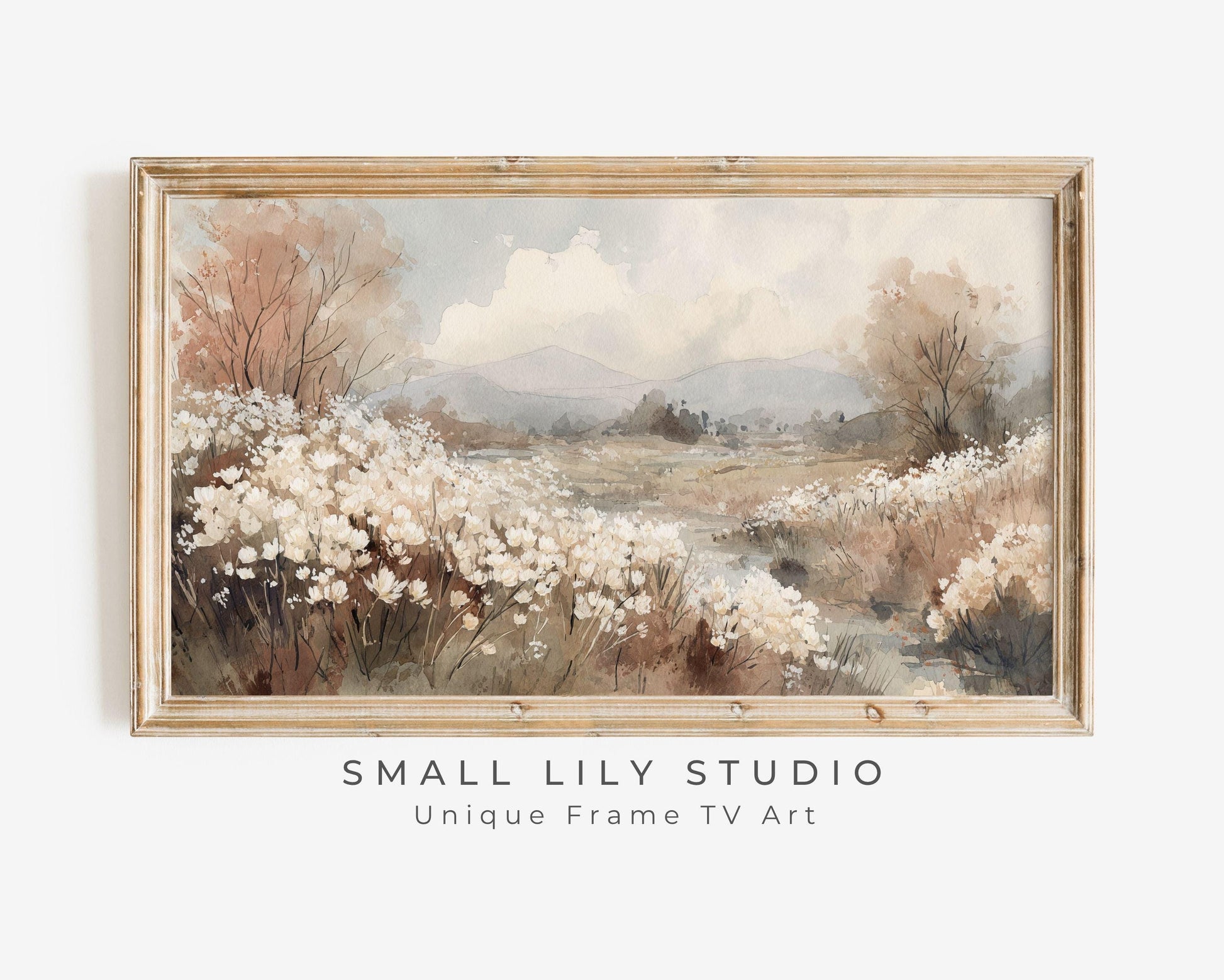 FRAME TV art Fall Floral Landscape, Samsung Frame TV art Vintage Watercolor Style Neutral Painting | TV1000