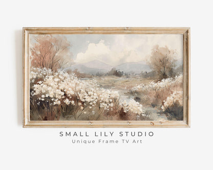 FRAME TV art Fall Floral Landscape, Samsung Frame TV art Vintage Watercolor Style Neutral Painting | TV1000