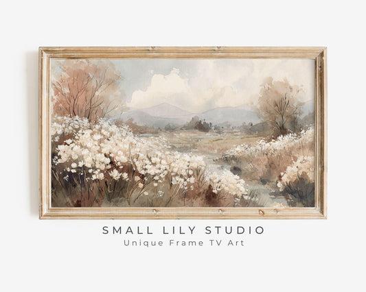 FRAME TV art Fall Floral Landscape, Samsung Frame TV art Vintage Watercolor Style Neutral Painting | TV1000