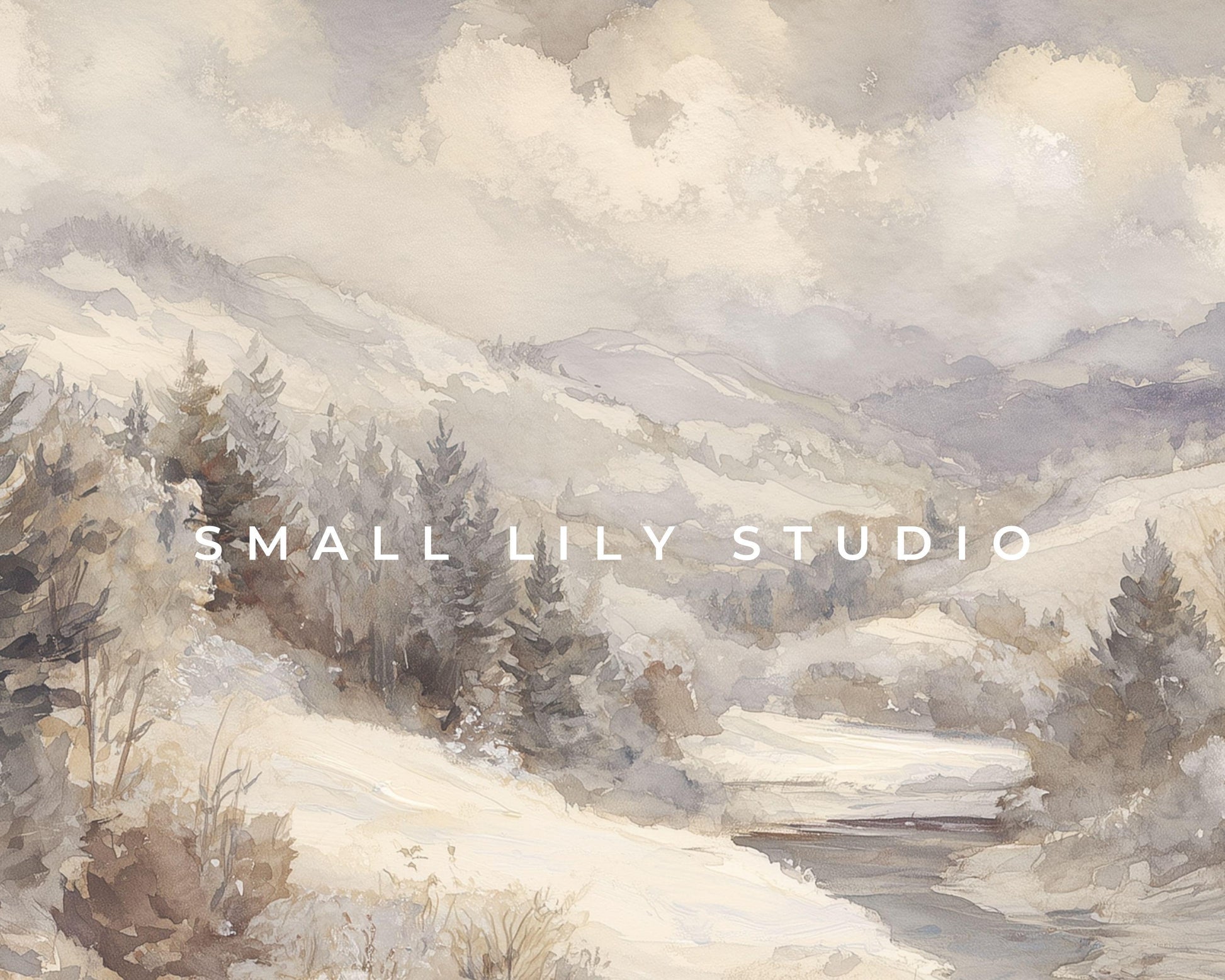 FRAME TV art Winter Landscape, Samsung Frame TV art Vintage Watercolor Style Neutral Painting | TV1001