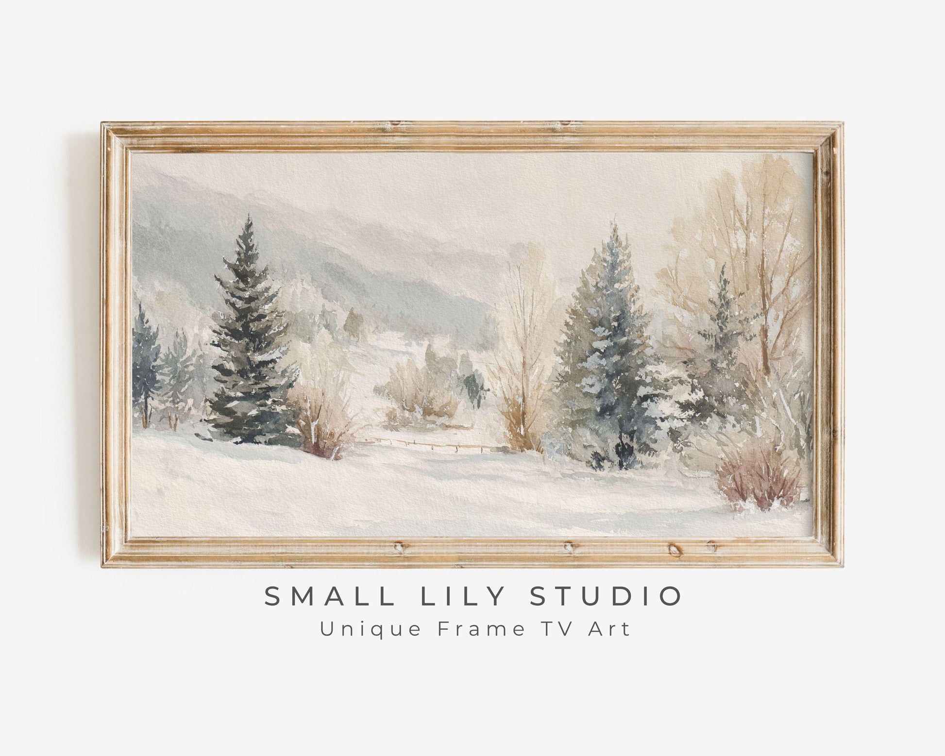 FRAME TV art Winter Landscape, Samsung Frame TV art Vintage Watercolor Style Neutral Painting | TV1002