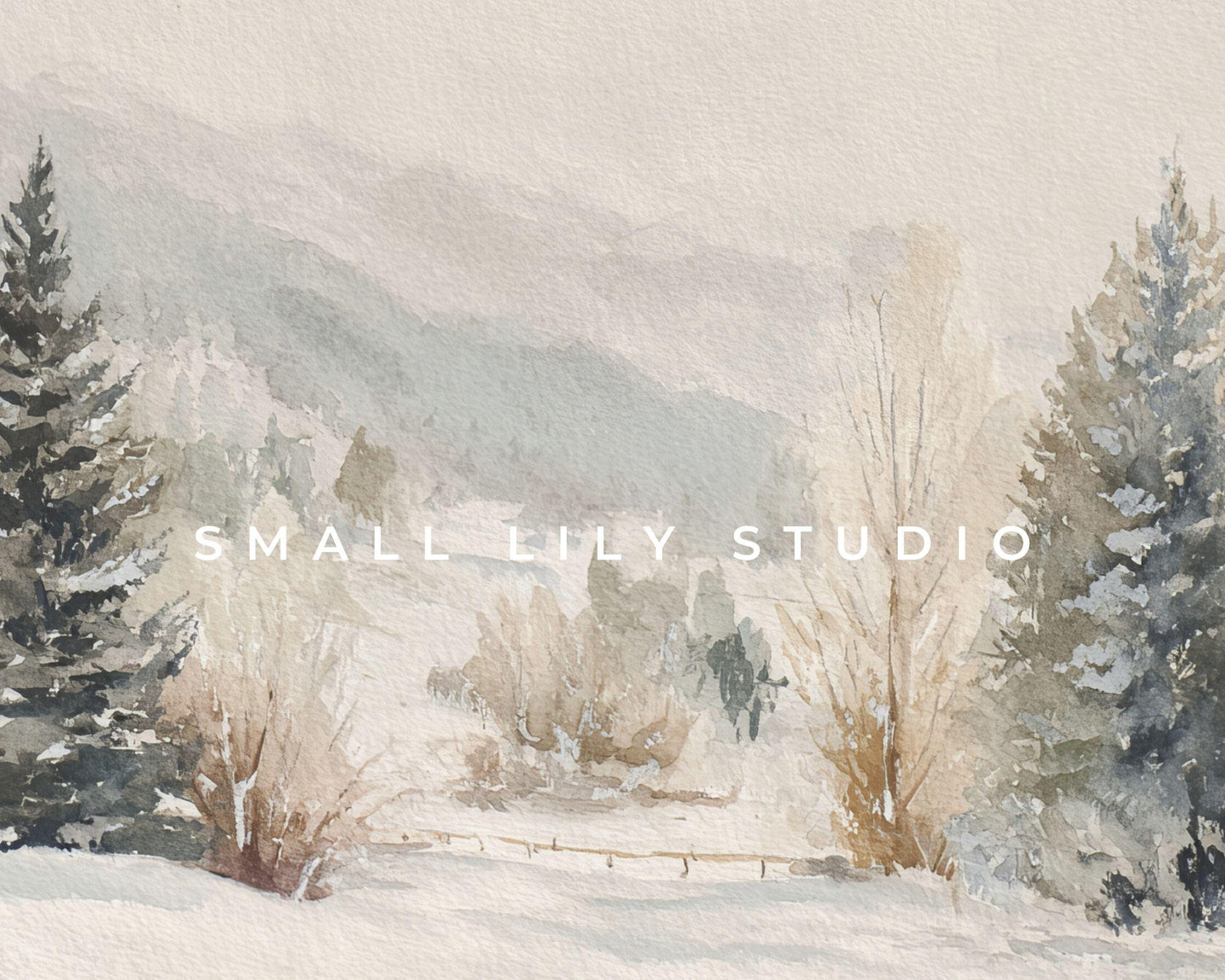 FRAME TV art Winter Landscape, Samsung Frame TV art Vintage Watercolor Style Neutral Painting | TV1002