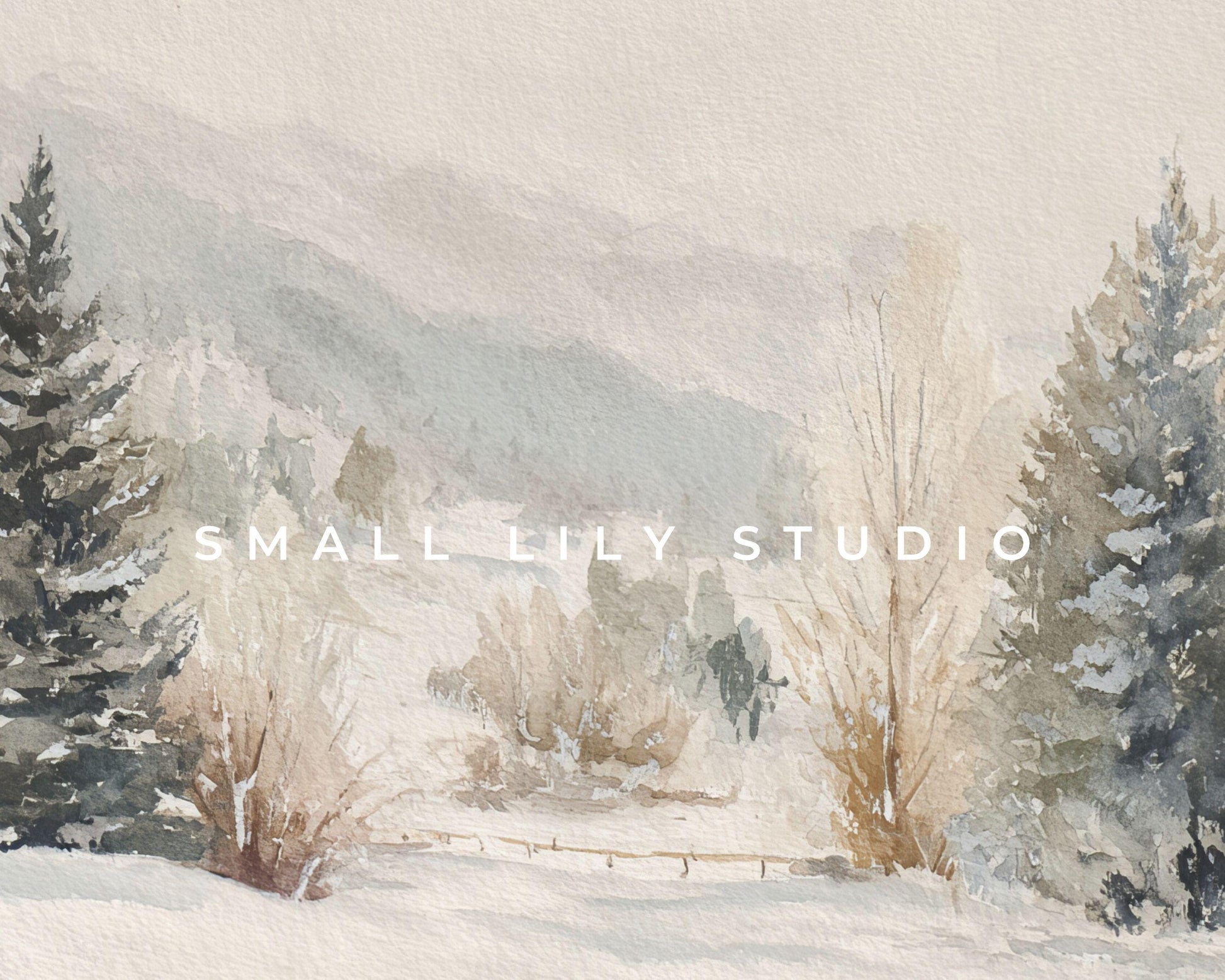 FRAME TV art Winter Landscape, Samsung Frame TV art Vintage Watercolor Style Neutral Painting | TV1002