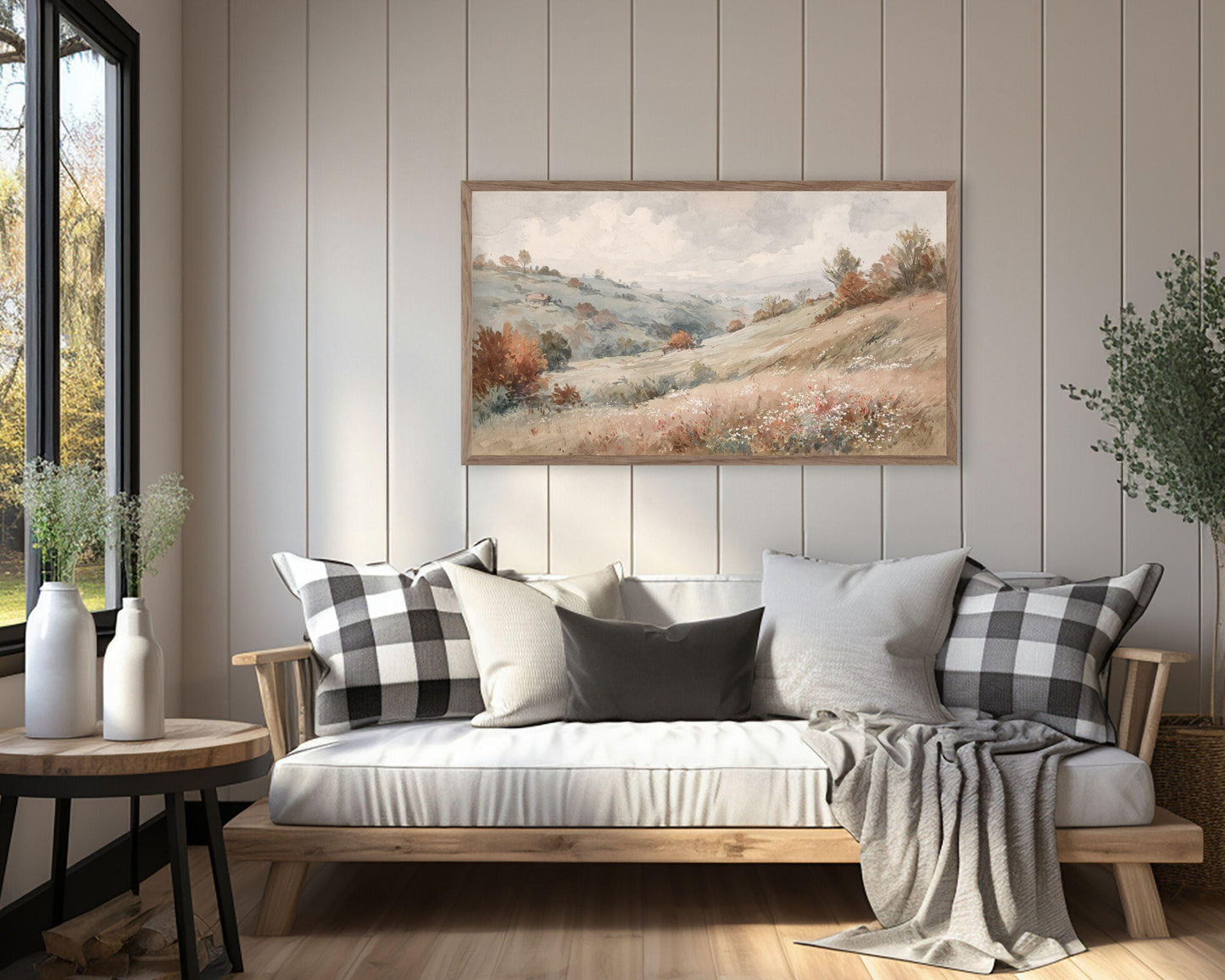 FRAME TV art Fall Country Landscape, Samsung Frame TV art Autumn Vintage Watercolor Style Painting | TV1004