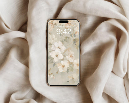 Pastel Floral Phone Wallpaper, Fall iPhone Wallpaper, Autumn Samsung Galaxy Phone Background, Neutral Vintage Style Art | WP127