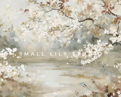 Watercolor Floral Landscape Desktop Wallpaper Set, Spring Phone Wallpaper, Neutral iPhone Wallpaper, iPad Background Vintage Style | WS129