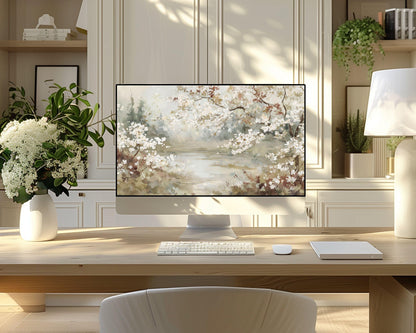 Watercolor Floral Landscape Desktop Wallpaper Set, Spring Phone Wallpaper, Neutral iPhone Wallpaper, iPad Background Vintage Style | WS129