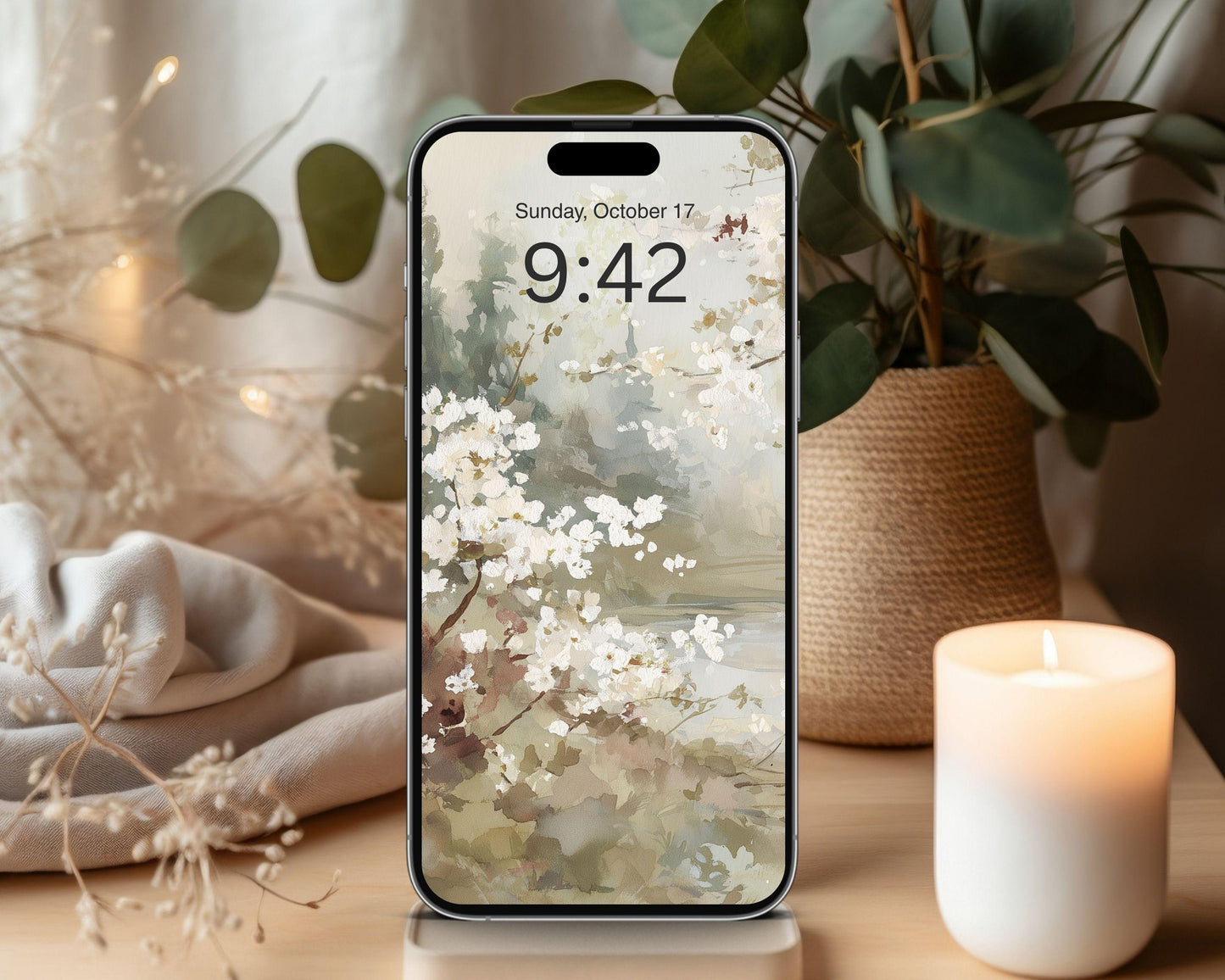 Watercolor Floral Landscape Desktop Wallpaper Set, Spring Phone Wallpaper, Neutral iPhone Wallpaper, iPad Background Vintage Style | WS129