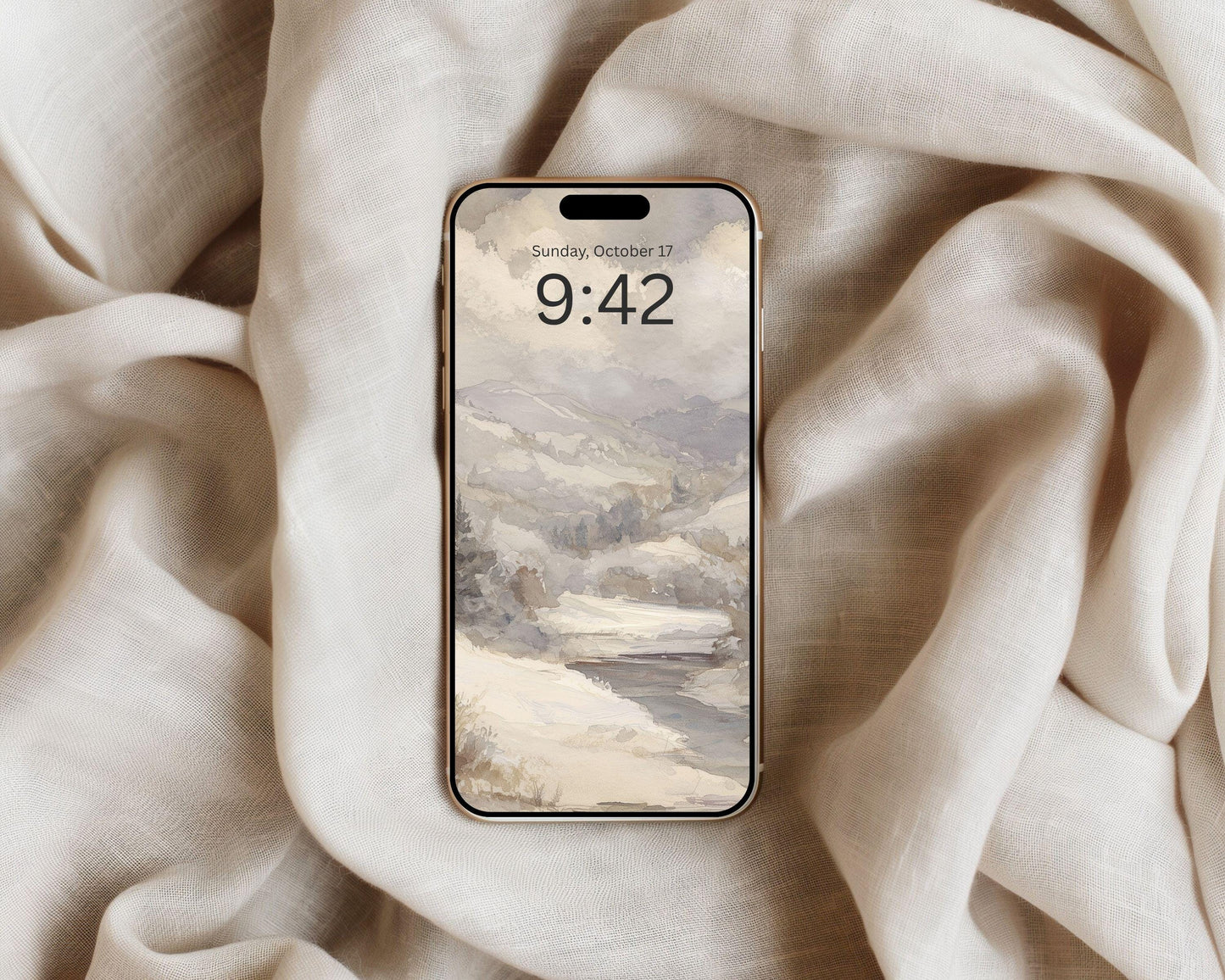 Watercolor Winter Landscape Phone Wallpaper, Neutral iPhone Wallpaper, Vintage Style Samsung Galaxy Phone Background | WP130