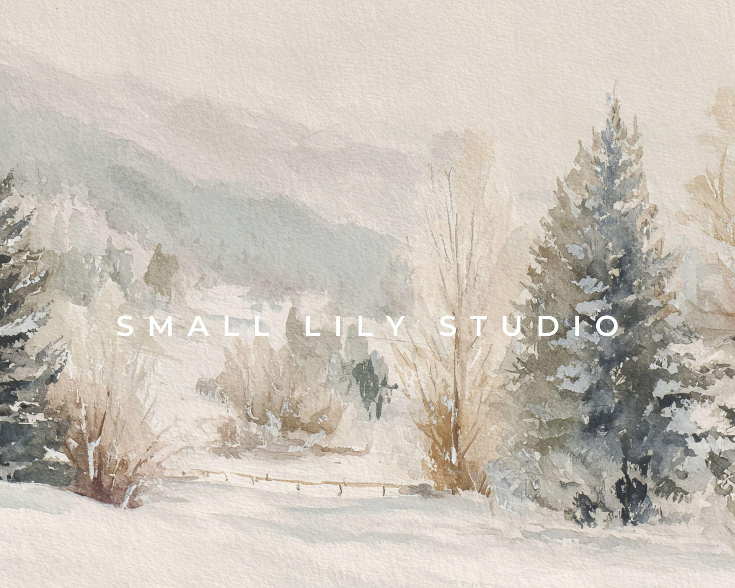 Watercolor Winter Landscape Desktop Wallpaper Set, Christmas Phone Wallpaper, Winter iPhone Wallpaper, iPad Background Vintage Style | WS131