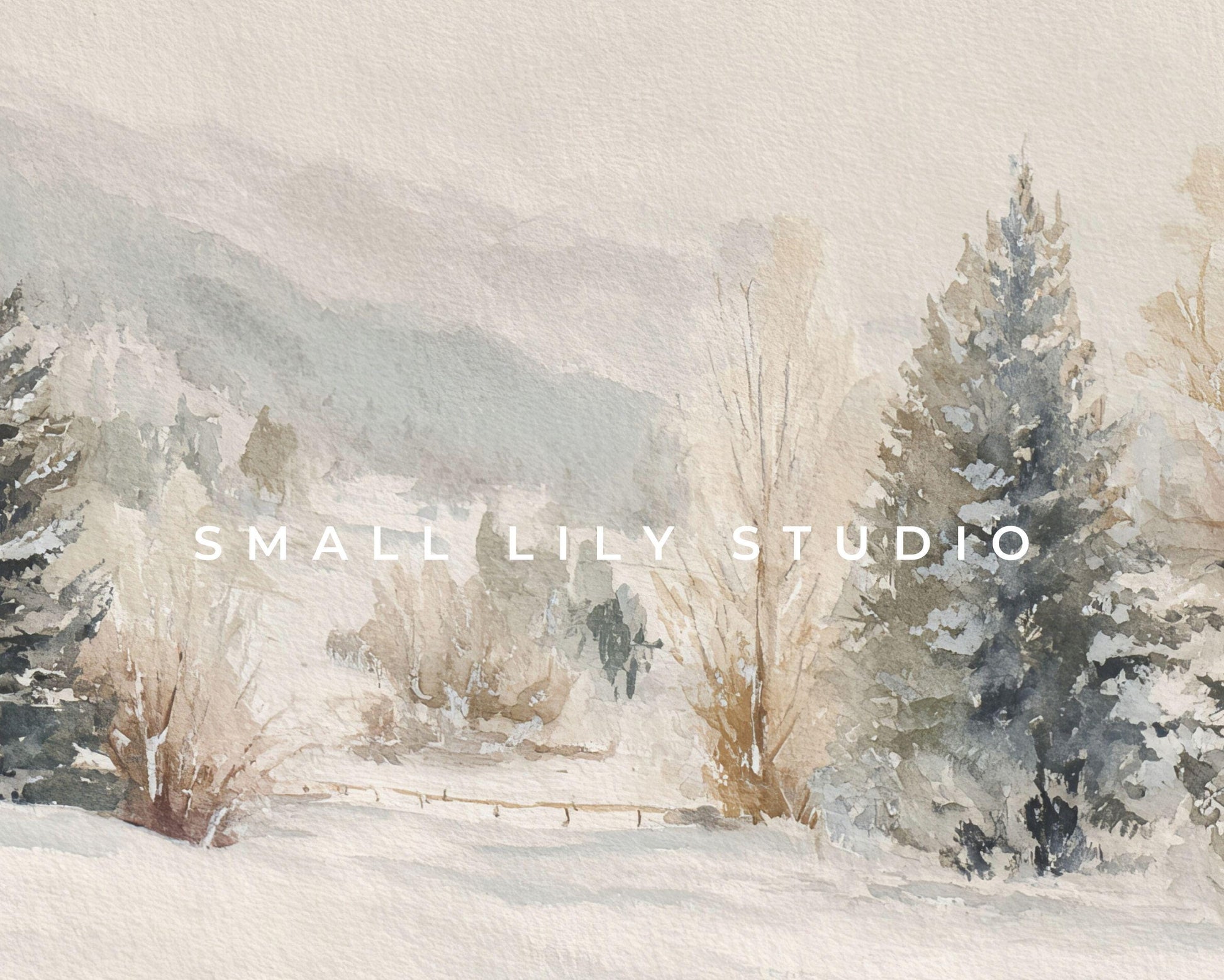 Watercolor Winter Landscape Desktop Wallpaper Set, Christmas Phone Wallpaper, Winter iPhone Wallpaper, iPad Background Vintage Style | WS131