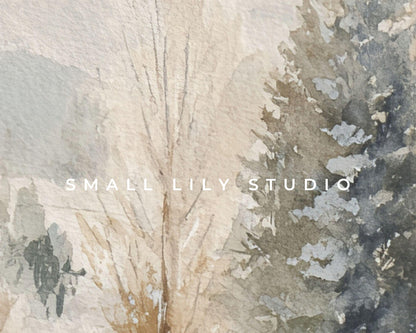 Watercolor Winter Landscape Phone Wallpaper, Christmas iPhone Wallpaper, Vintage Style Samsung Galaxy Phone Background | WP131