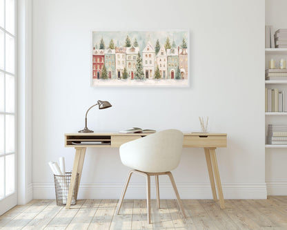 FRAME TV art Pastel Christmas Houses, Samsung Frame TV art Cute Winter Holiday Vintage Style Painting | TV1031