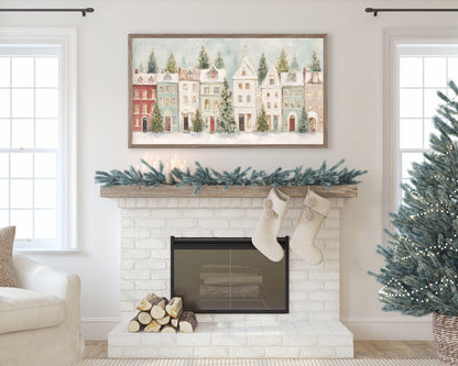 FRAME TV art Pastel Christmas Houses, Samsung Frame TV art Cute Winter Holiday Vintage Style Painting | TV1031