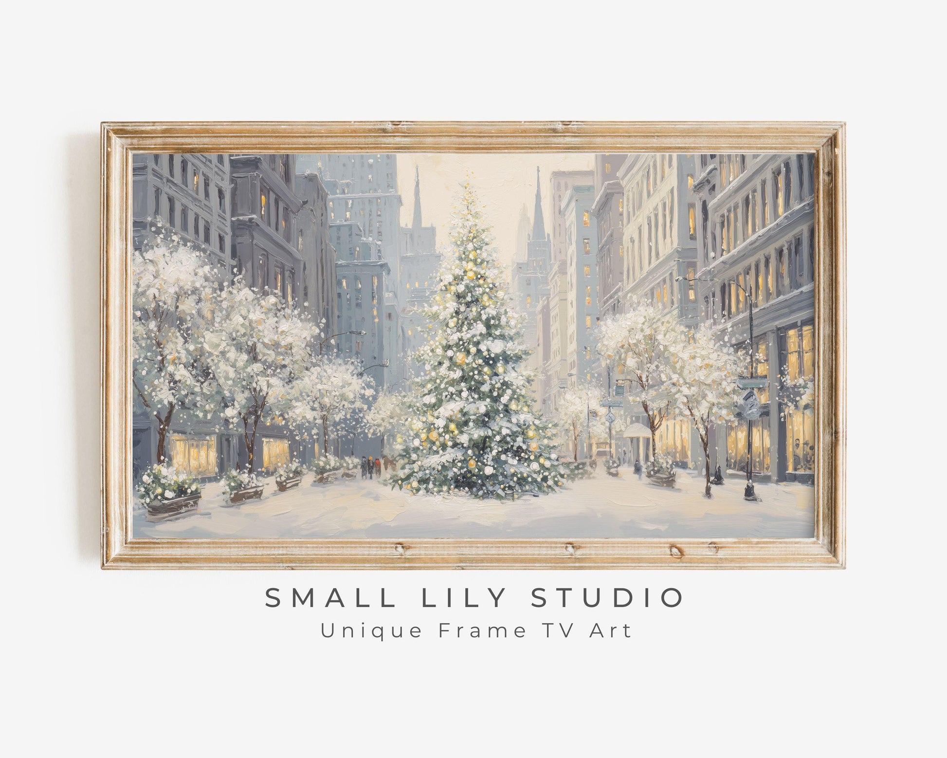 FRAME TV art Christmas Tree in New York, Samsung Frame TV art City Winter Holiday Vintage Style Painting | TV1032