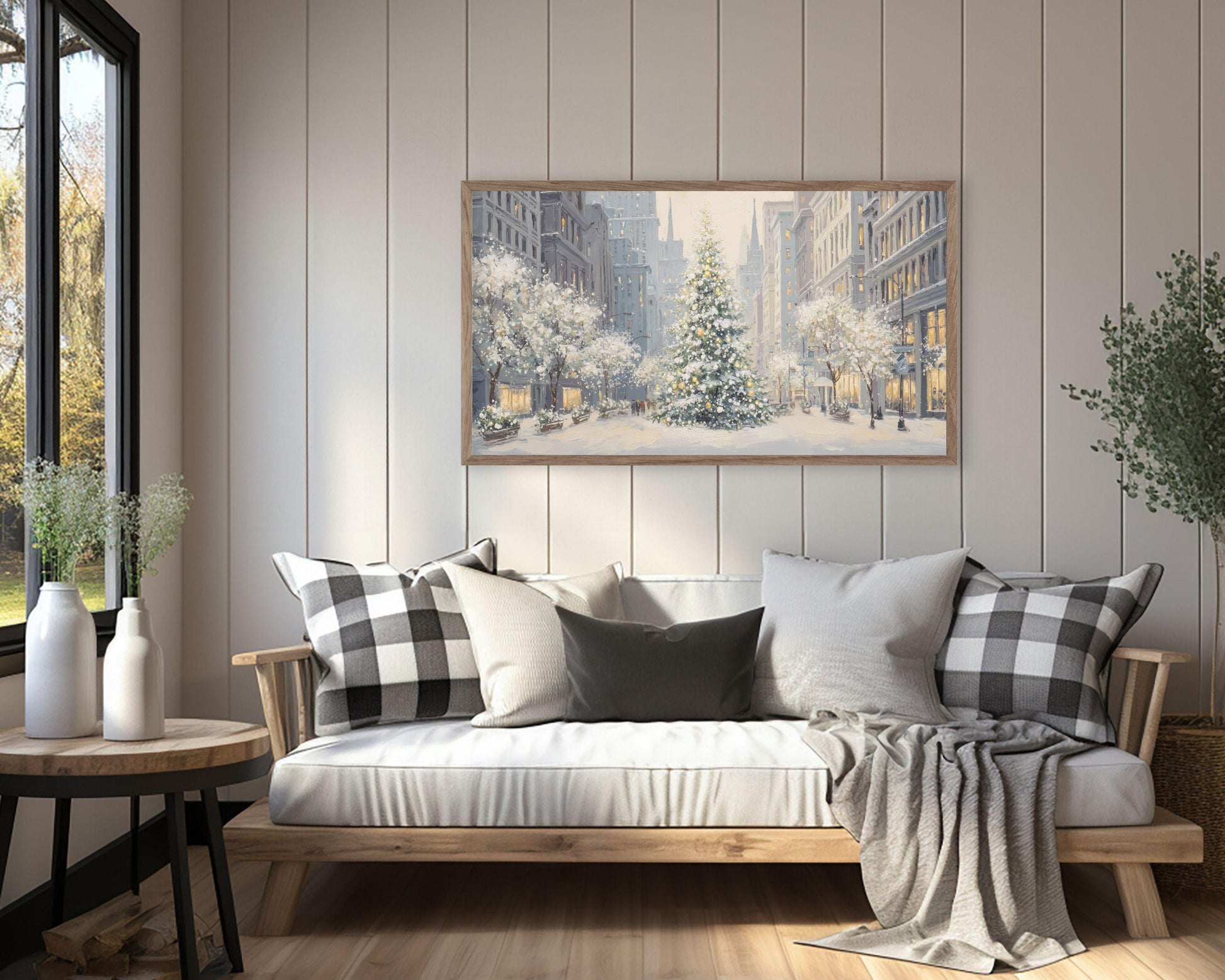 FRAME TV art Christmas Tree in New York, Samsung Frame TV art City Winter Holiday Vintage Style Painting | TV1032