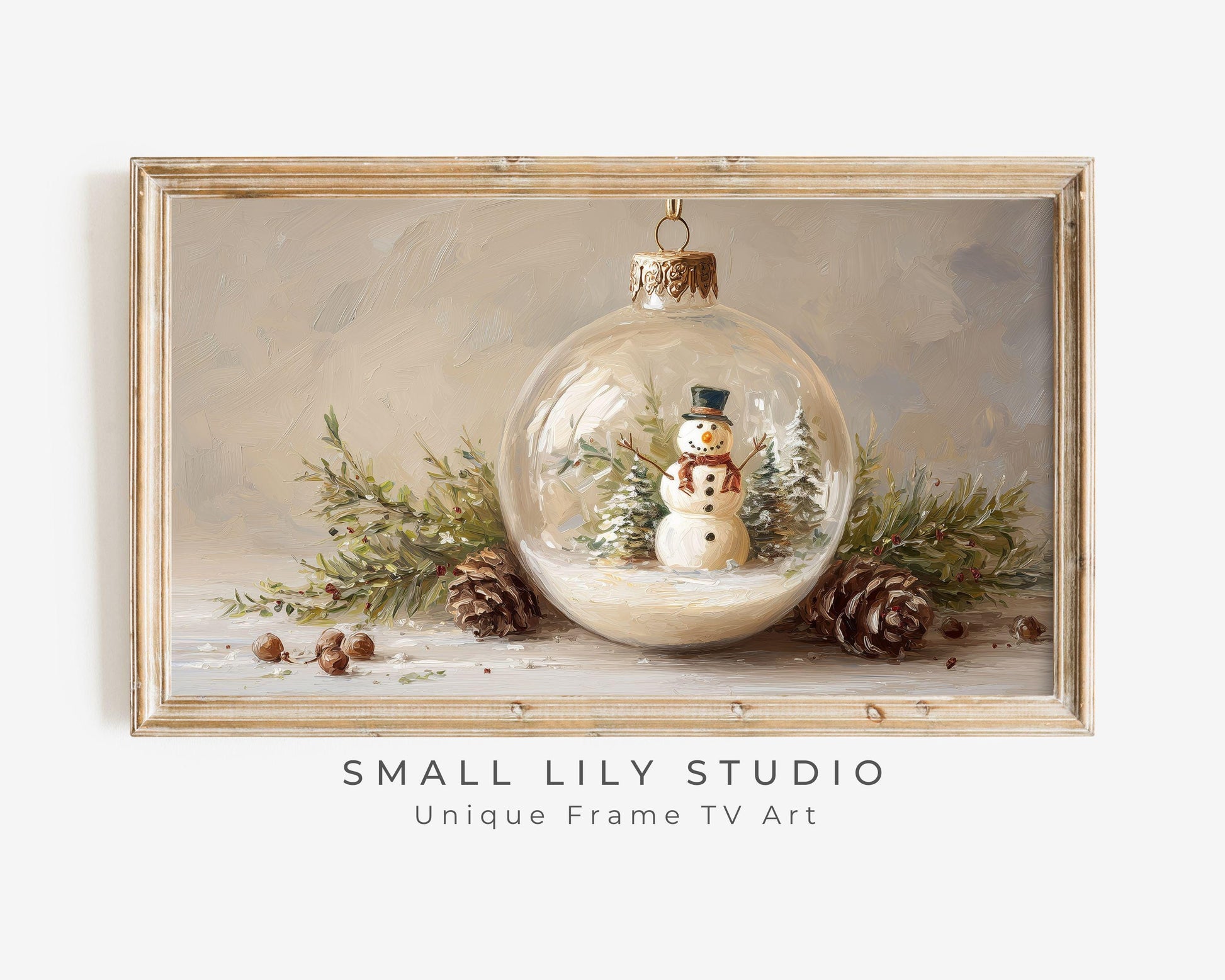 FRAME TV art Snowman Ornament, Christmas Samsung Frame TV art Cute Winter Holiday Vintage Style Painting | TV1035