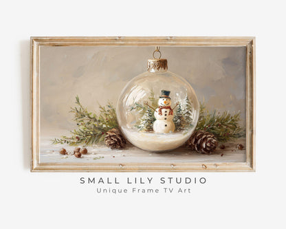 FRAME TV art Snowman Ornament, Christmas Samsung Frame TV art Cute Winter Holiday Vintage Style Painting | TV1035