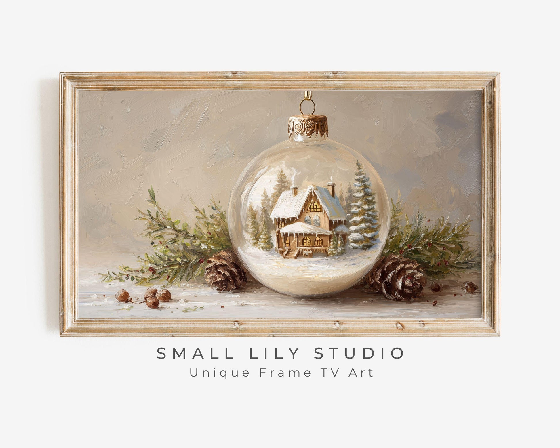 FRAME TV art Winter Cottage Ornament, Christmas Samsung Frame TV art Cute Holiday Vintage Style Painting | TV1036