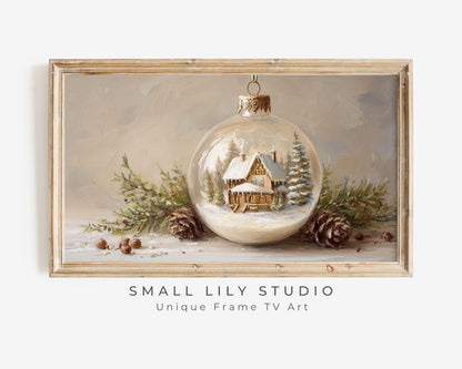 FRAME TV art Winter Cottage Ornament, Christmas Samsung Frame TV art Cute Holiday Vintage Style Painting | TV1036