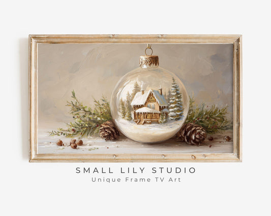FRAME TV art Winter Cottage Ornament, Christmas Samsung Frame TV art Cute Holiday Vintage Style Painting | TV1036