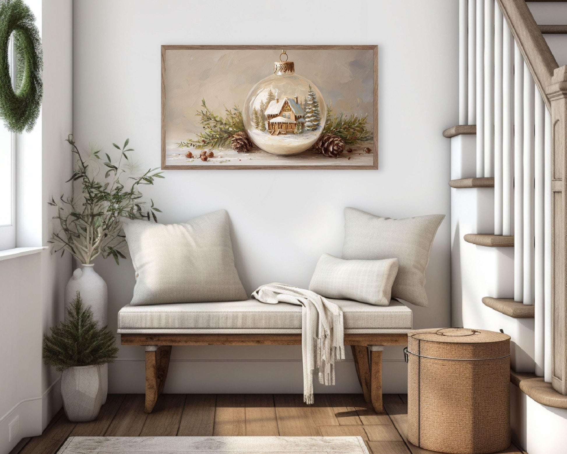 FRAME TV art Winter Cottage Ornament, Christmas Samsung Frame TV art Cute Holiday Vintage Style Painting | TV1036