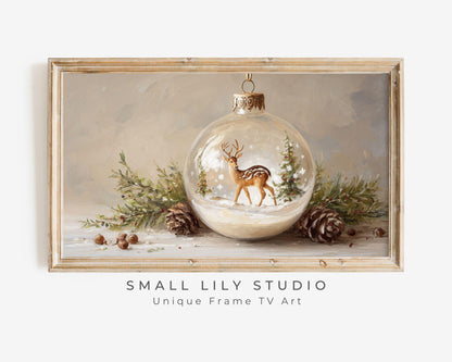 FRAME TV art Winter Deer Ornament, Christmas Samsung Frame TV art Cute Winter Holiday Vintage Style Painting | TV1038