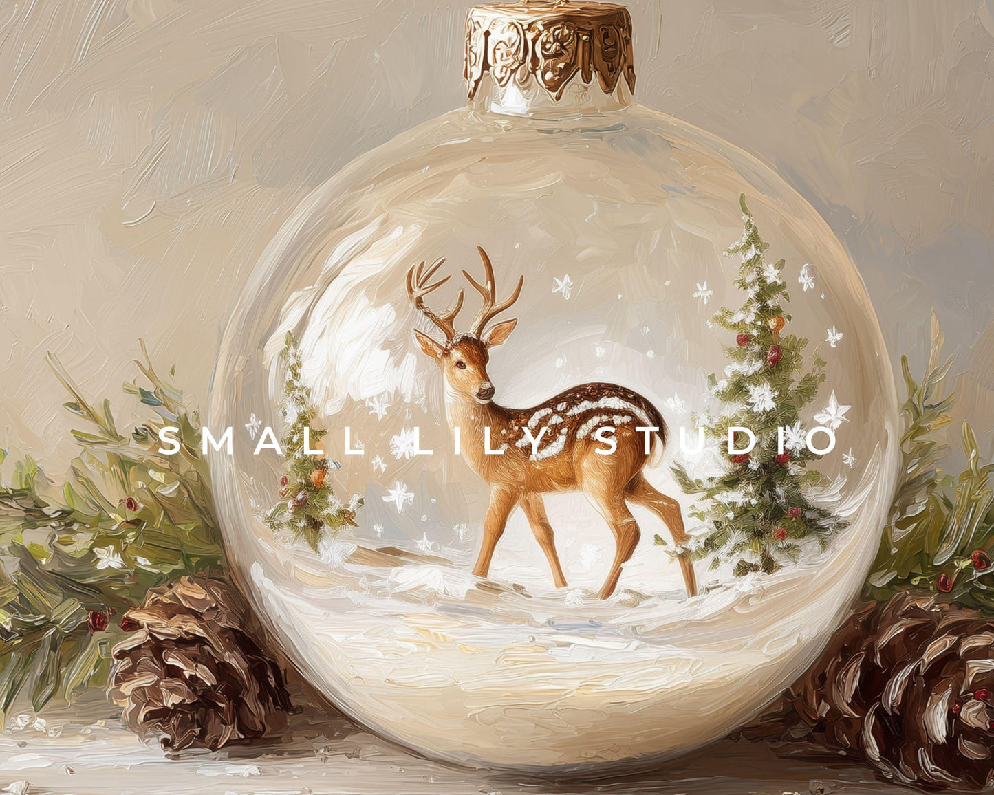 FRAME TV art Winter Deer Ornament, Christmas Samsung Frame TV art Cute Winter Holiday Vintage Style Painting | TV1038