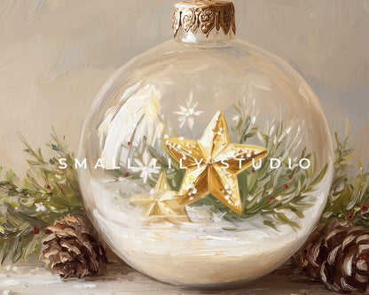 FRAME TV art Gold Star Ornament, Christmas Samsung Frame TV art Cute Winter Holiday Vintage Style Painting | TV1039