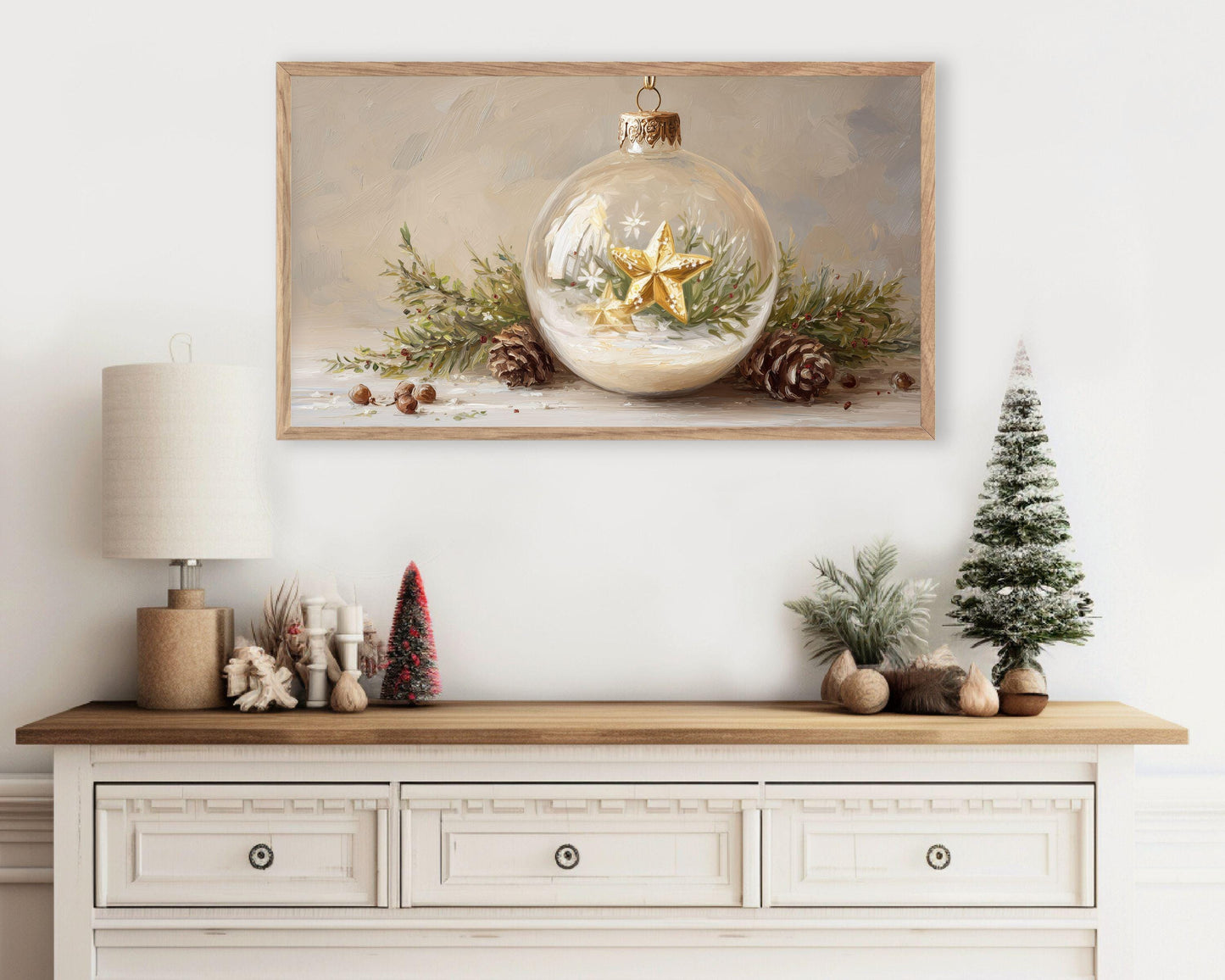FRAME TV art Gold Star Ornament, Christmas Samsung Frame TV art Cute Winter Holiday Vintage Style Painting | TV1039