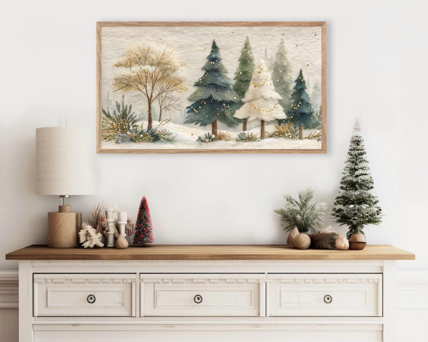 FRAME TV art Christmas Tree Forest Felt Style, Samsung Frame TV Cute Holiday art for kids | TV1007