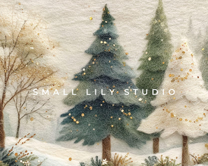 FRAME TV art Christmas Tree Forest Felt Style, Samsung Frame TV Cute Holiday art for kids | TV1007