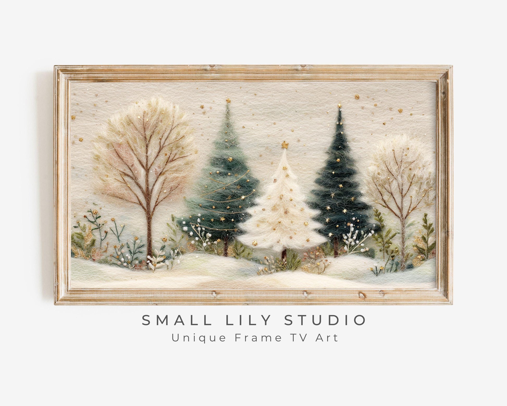 FRAME TV art Felt Style Christmas Tree Forest, Samsung Frame TV Cute Holiday art for kids | TV1008