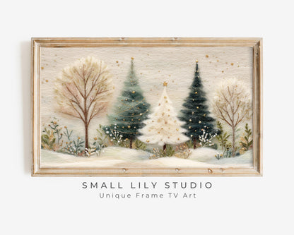 FRAME TV art Felt Style Christmas Tree Forest, Samsung Frame TV Cute Holiday art for kids | TV1008
