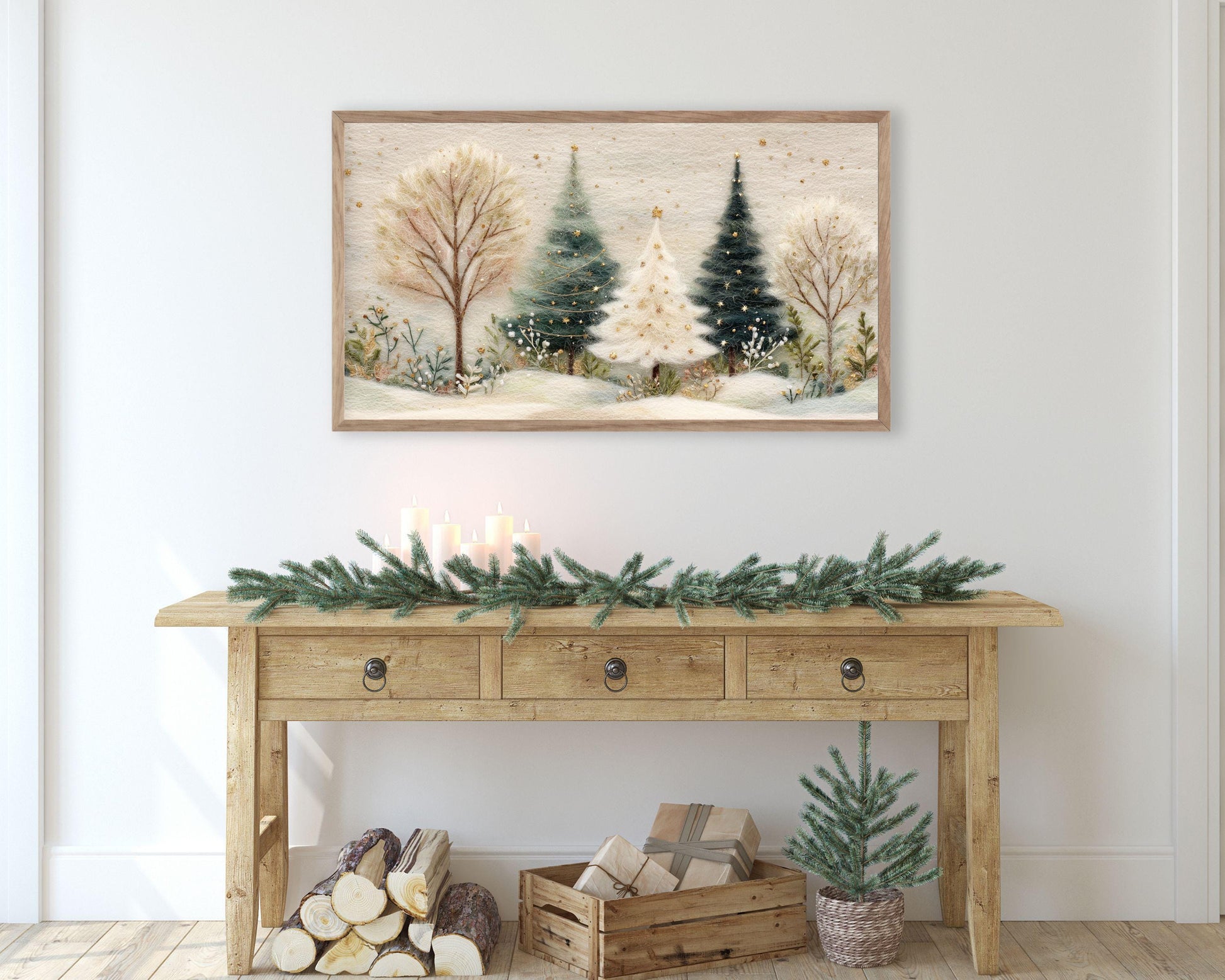 FRAME TV art Felt Style Christmas Tree Forest, Samsung Frame TV Cute Holiday art for kids | TV1008